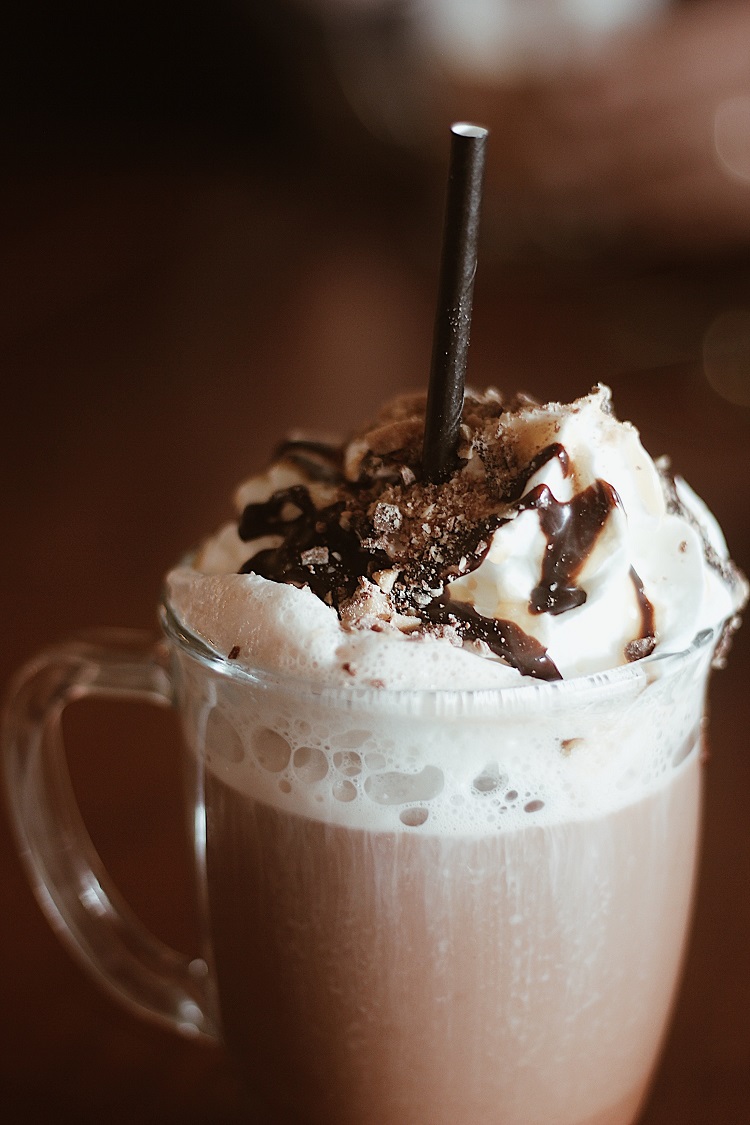 hot chocolate cocktail with peppermint schnapps and whipped cream